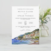 Amalfi Coast Italië Waterverf Bestemming Bruiloft Kaart (Staand voorkant)
