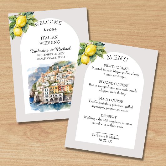 Amalfi Coast Italië Waterverf Bestemming Bruiloft Menu