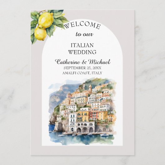 Amalfi Coast Italië Waterverf Bestemming Bruiloft Menu (Voorkant)