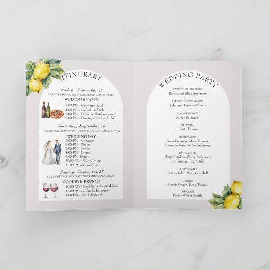 Amalfi Coast Italië Waterverf Bestemming Bruiloft Programma (Binnen)