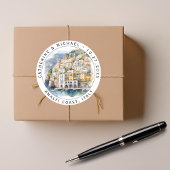 Amalfi Coast Italië Waterverf Bestemming Bruiloft Ronde Sticker