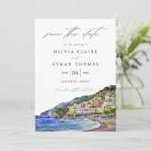 Amalfi Coast Italië Waterverf Bestemming Bruiloft Save The Date (Staand voorkant)