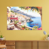 Amalfi Coast Italië Waterverf Sketch | Canvas Afdruk (Insitu (Woonkamer))