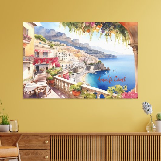 Amalfi Coast Italië Waterverf Sketch | Canvas Afdruk (Insitu (Woonkamer))