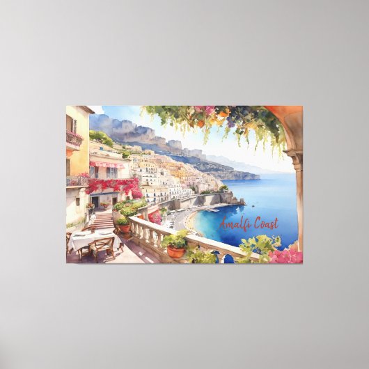 Amalfi Coast Italië Waterverf Sketch | Canvas Afdruk (Voorkant)