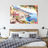 Amalfi Coast Italië Waterverf Sketch | Canvas Afdruk (Insitu (Slaapkamer))