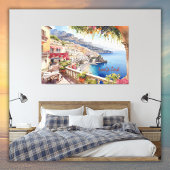 Amalfi Coast Italië Waterverf Sketch | Canvas Afdruk