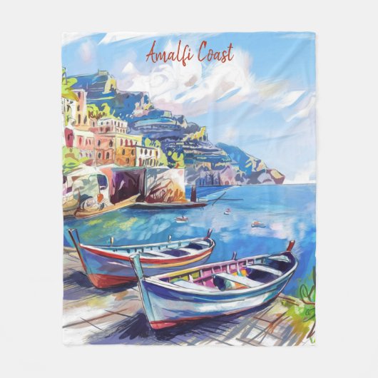 Amalfi Coast Italië Waterverf Sketch | Fleece Deken (Voorkant)