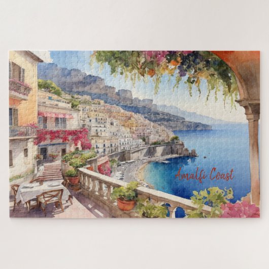 Amalfi Coast Italië Waterverf Sketch | Legpuzzel (Horizontaal)