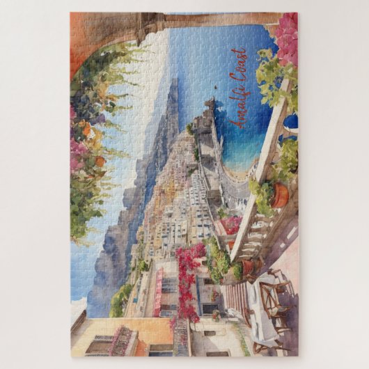 Amalfi Coast Italië Waterverf Sketch | Legpuzzel (Verticaal)