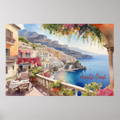 Amalfi Coast Italië Waterverf Sketch | Poster (Voorkant)