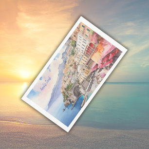 Amalfi Coast Italië Waterverf Sketch Servet