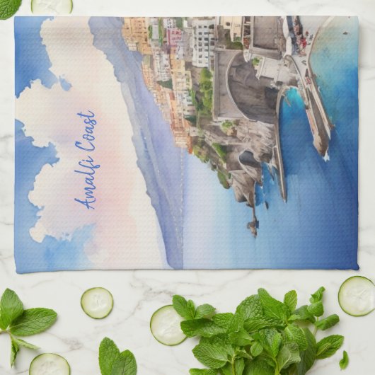 Amalfi Coast Italië Waterverf Sketch | Theedoek (Gevouwen)