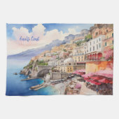 Amalfi Coast Italië Waterverf Sketch | Theedoek (Horizontaal)