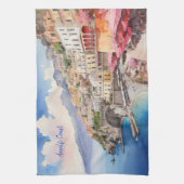 Amalfi Coast Italië Waterverf Sketch | Theedoek (Verticaal)