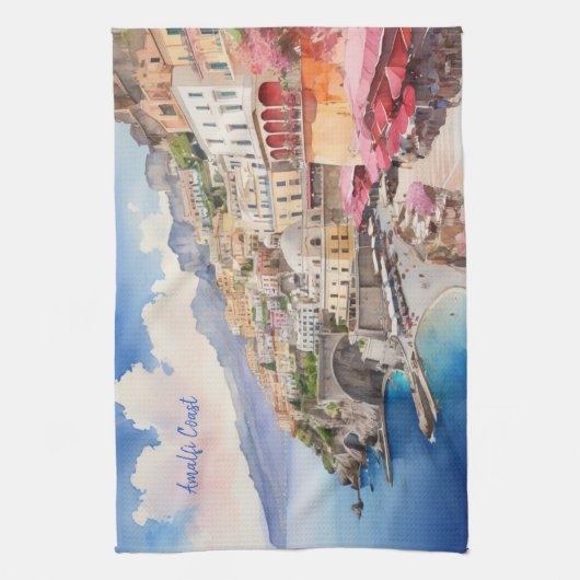 Amalfi Coast Italië Waterverf Sketch | Theedoek (Verticaal)