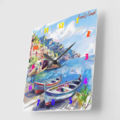 Amalfi Coast Italië Waterverf Sketch | Vierkante Klok (Hoek)
