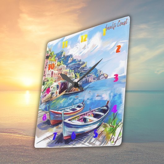 Amalfi Coast Italië Waterverf Sketch | Vierkante Klok