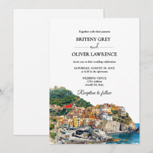Amalfi Coast Italië Waterverf Skyline Wedding Kaart