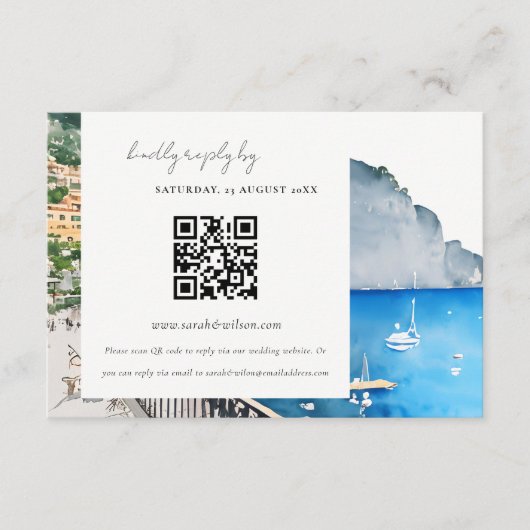 Amalfi Coast Italy Landscape Weddenschap QR Code R Informatiekaartje (Voorkant)