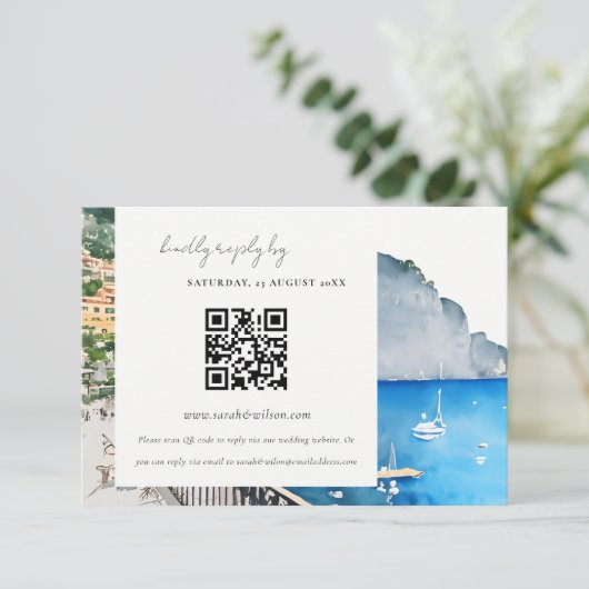 Amalfi Coast Italy Landscape Weddenschap QR Code R Informatiekaartje (Staand voorkant)
