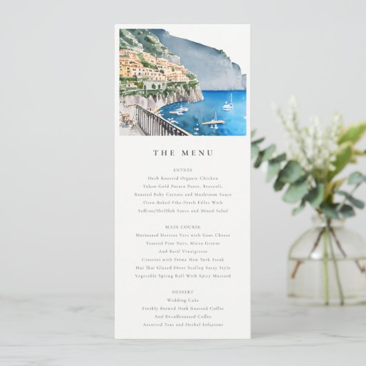Amalfi Coast Italy Landscape Wedding Menu Kaart (Staand voorkant)