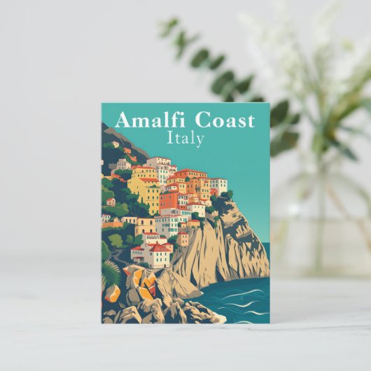 Amalfi Coast Italy Retro Iconic Positano View Briefkaart (Staand voorkant)