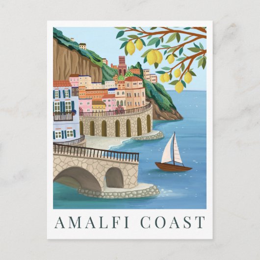 Amalfi Coast Italy Travel Illustration Briefkaart (Voorkant)