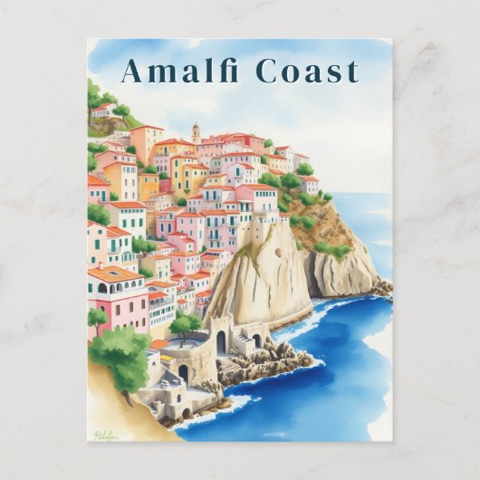 Amalfi Coast Italy Watercolor Cliffside Town Briefkaart (Voorkant)