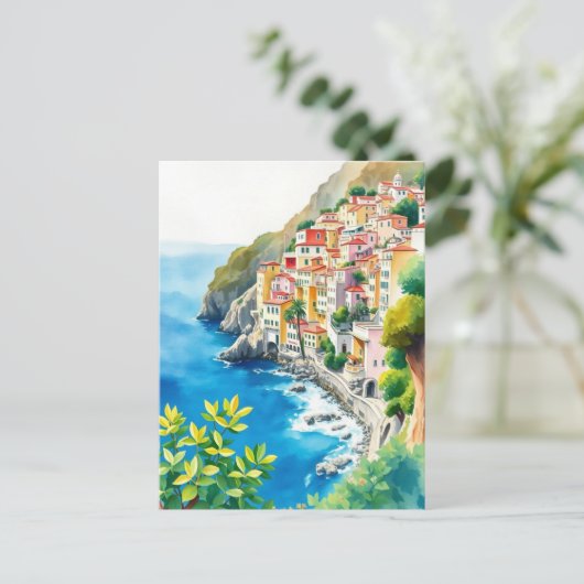 Amalfi Coast Italy Watercolor Italian Coastal Briefkaart (Staand voorkant)
