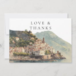 Amalfi Coast Italy Watercolor Wedding Photo Bedankkaart