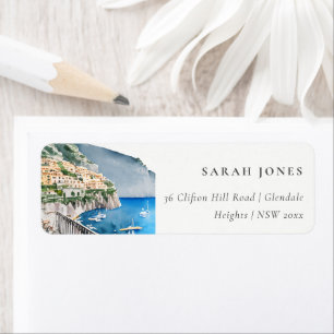 Amalfi Coast Italy Waterverf Landscape Address Etiket