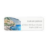 Amalfi Coast Italy Waterverf Landscape Address Etiket (Voorkant)