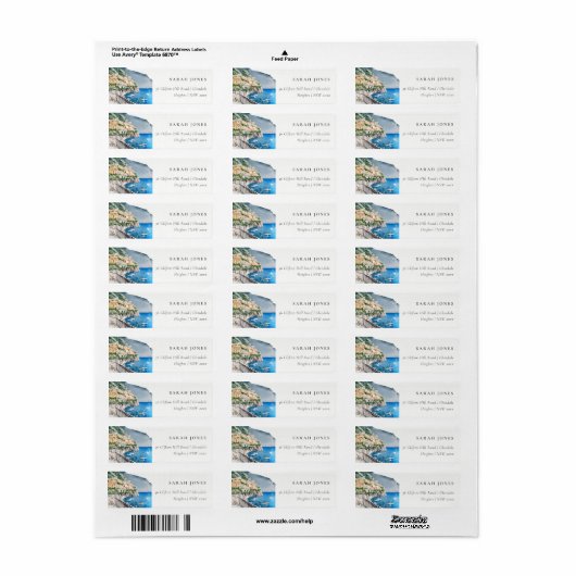 Amalfi Coast Italy Waterverf Landscape Address Etiket (Full Sheet)