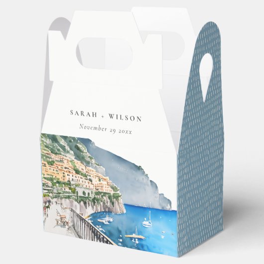 Amalfi Coast Italy Waterverf Landscape Weddenschap Bedankdoosjes (Geopend)