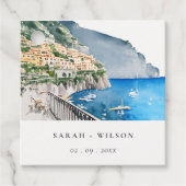 Amalfi Coast Italy Waterverf Landscape Weddenschap Bedankjes Labels (Voorkant)