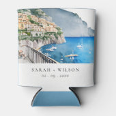 Amalfi Coast Italy Waterverf Landscape Weddenschap Blikjeskoeler (Voorkant)