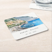 Amalfi Coast Italy Waterverf Landscape Weddenschap Kartonnen Onderzetters (Schuin)