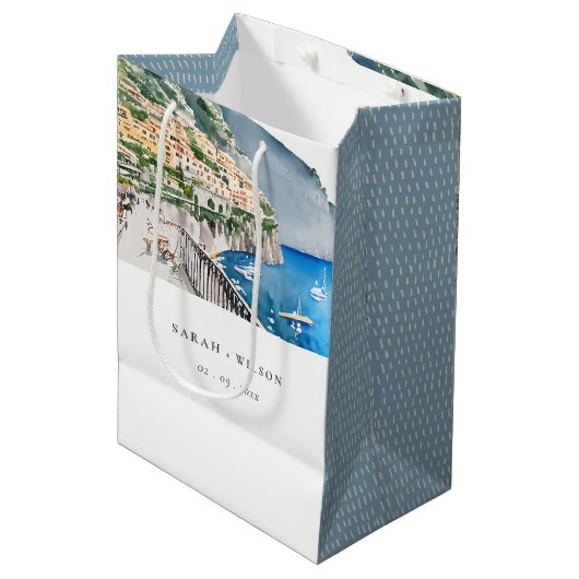 Amalfi Coast Italy Waterverf Landscape Weddenschap Medium Cadeauzakje (Voorkant Gekanteld)