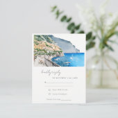 Amalfi Coast Italy Waterverf Landscape Weddenschap RSVP Kaartje (Staand voorkant)