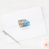 Amalfi Coast Italy Waterverf Landscape Weddenschap Vierkante Sticker (Envelop)