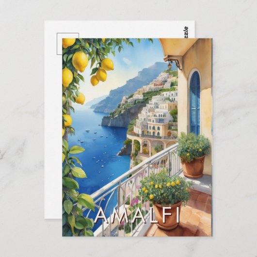 Amalfi Coast Lemon Balcony Ocean Uitzicht Retro Re Briefkaart (Voorkant / Achterkant)