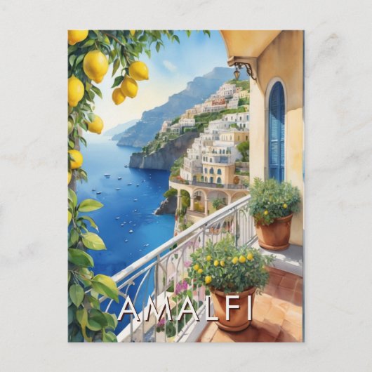 Amalfi Coast Lemon Balcony Ocean Uitzicht Retro Re Briefkaart (Voorkant)