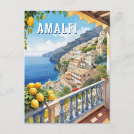 Amalfi Coast Lemon Balcony Zee Uitzicht Retro Reiz Briefkaart