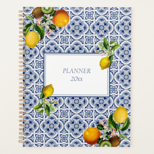Amalfi Coast Lemon Blue Tegels Italië Niet gedatee Planner (Voorkant)