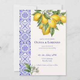 Amalfi Coast Lemon & Blue Tile Wedding Invitation  Kaart