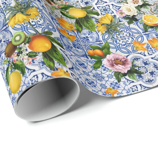 Amalfi Coast Lemon Boeket Tegels Italië Cadeaupapier (Rol Hoek)