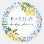 Amalfi Coast Lemon Mediterraan Baby shower Ronde Sticker (Voorkant)