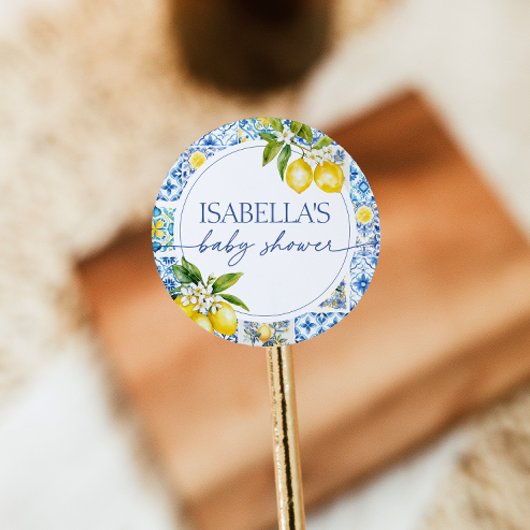 Amalfi Coast Lemon Mediterraan Baby shower Ronde Sticker