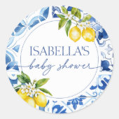 Amalfi Coast Lemon Mediterraan Baby shower Ronde Sticker (Voorkant)